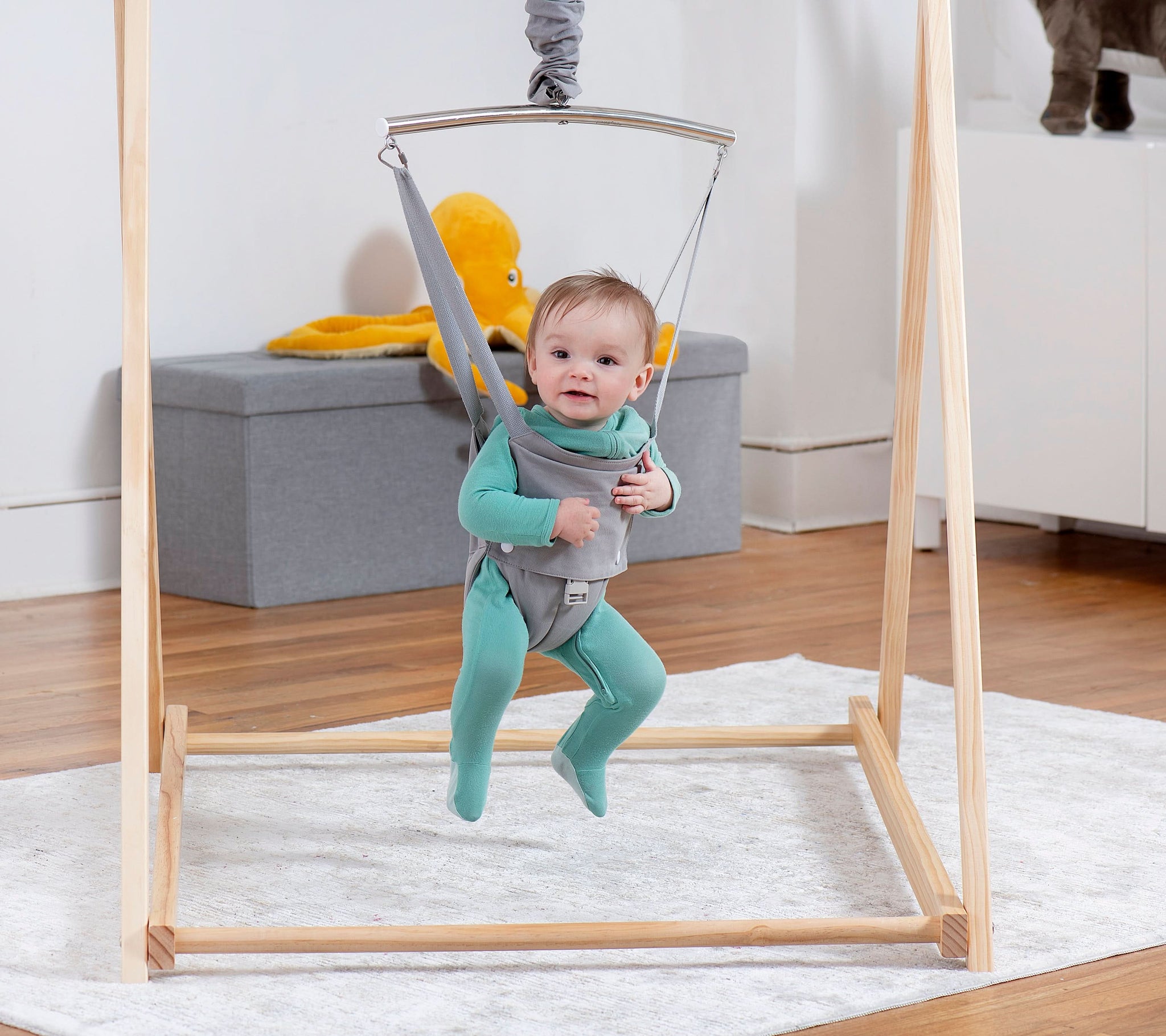 Three Little Tots Tulip Foldable Baby Bouncer - Gray, another angle
