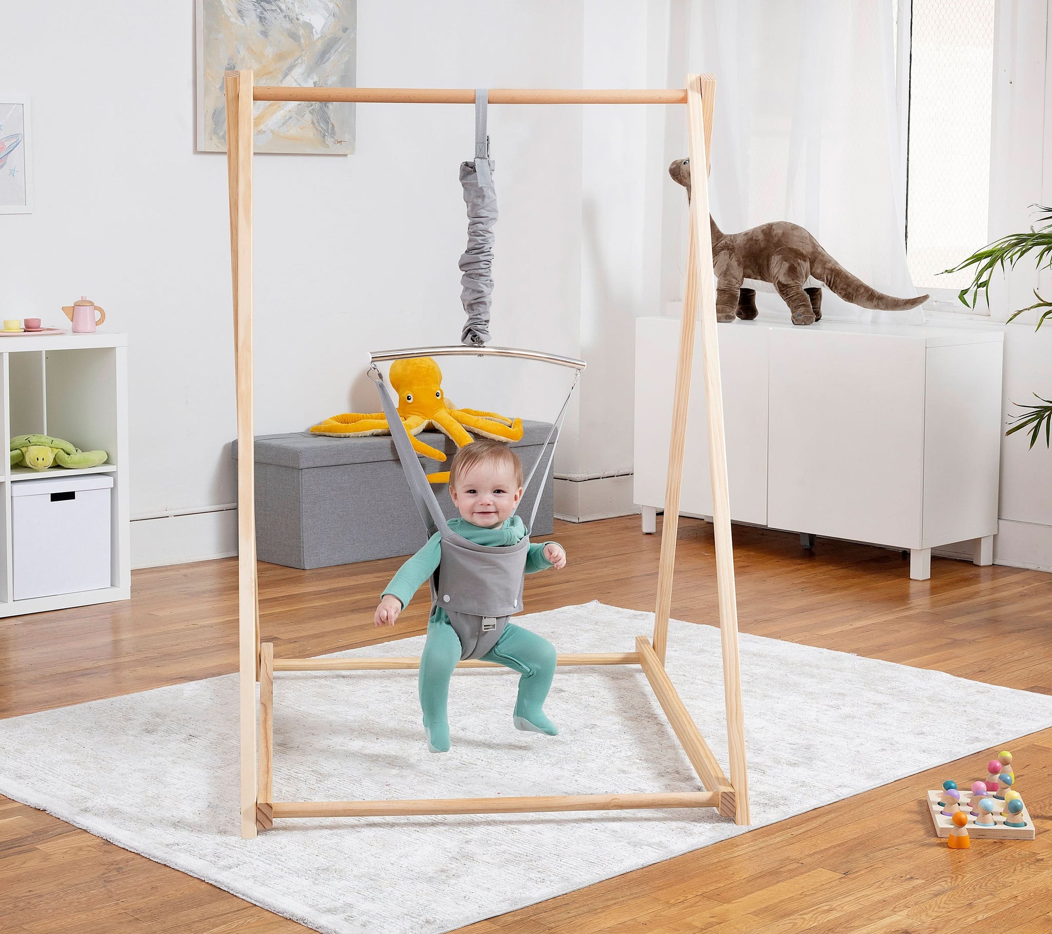 Three Little Tots Tulip Foldable Baby Bouncer - Beige, third additional photo