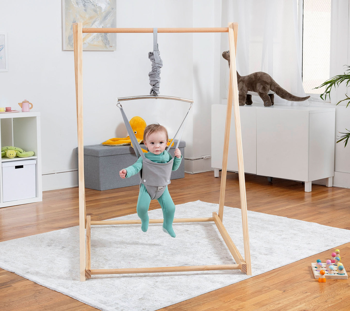 Three Little Tots Tulip Foldable Baby Bouncer - Gray, third additional photo