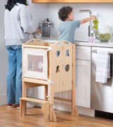 Three Little Tots Plum 3-in-1 Foldable Kitchen Tower Step Stool and Chalkboard for Toddlers