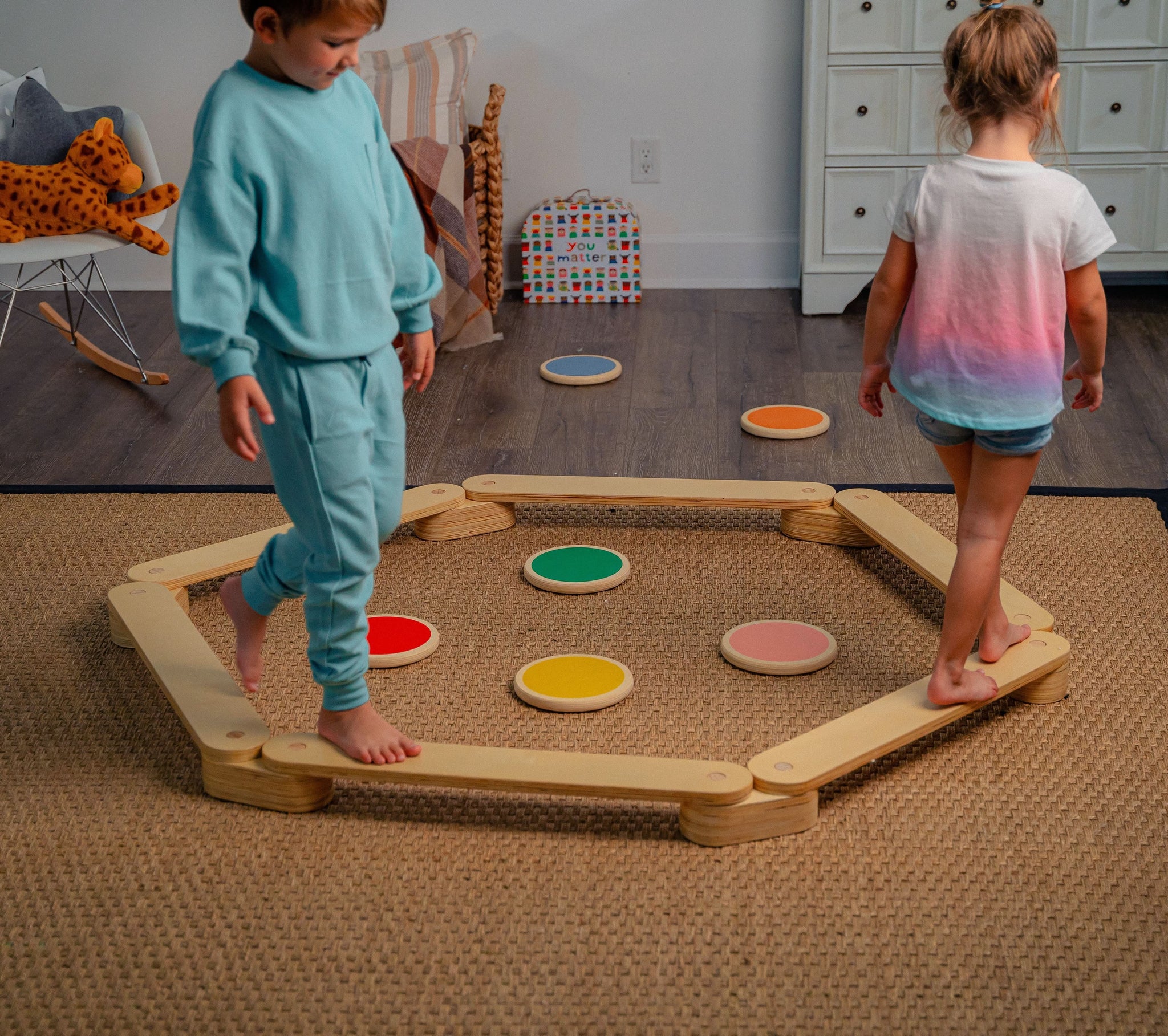 Three Little Tots Majesty Balance Beam and Stepping Stones, shown in everyday use