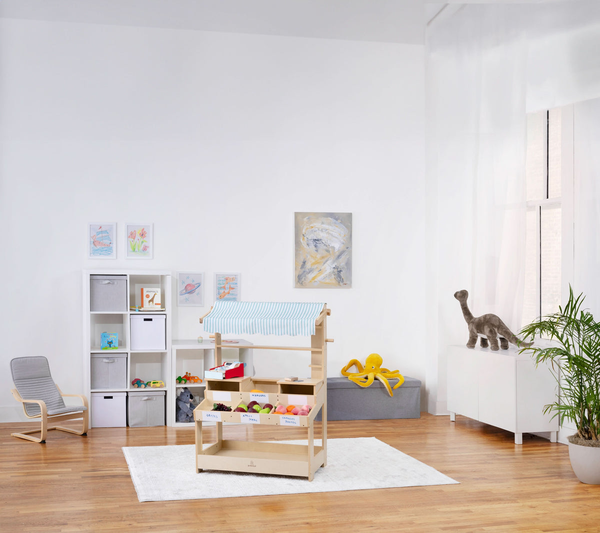 Three Little Tots Cypress Wooden Market Stand Pretend Play Shop for Kids with Storage, eighth additional photo
