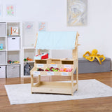 Three Little Tots Cypress Wooden Market Stand Pretend Play Shop for Kids with Storage, fourth additional photo