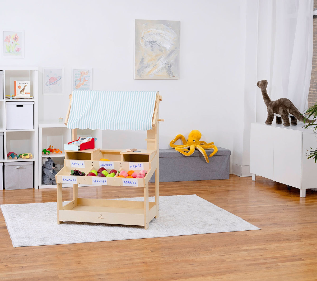 Three Little Tots Cypress Wooden Market Stand Pretend Play Shop for Kids with Storage, ninth additional photo