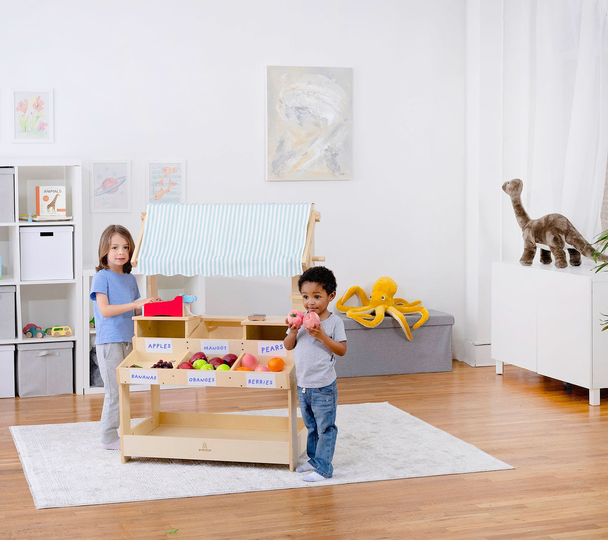 Three Little Tots Cypress Wooden Market Stand Pretend Play Shop for Kids with Storage, tenth additional photo