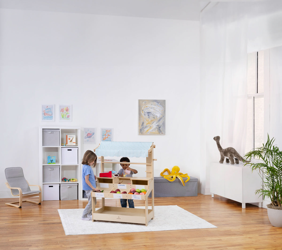 Three Little Tots Cypress Wooden Market Stand Pretend Play Shop for Kids with Storage, additional product photo