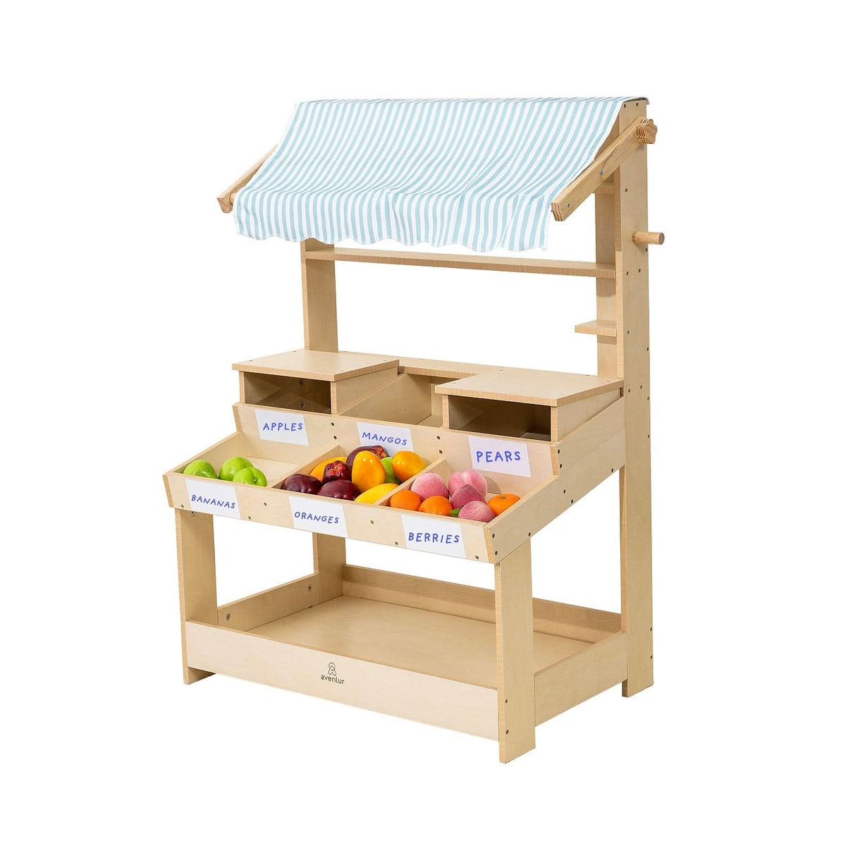 Three Little Tots Cypress Wooden Market Stand Pretend Play Shop for Kids with Storage, sixth additional photo