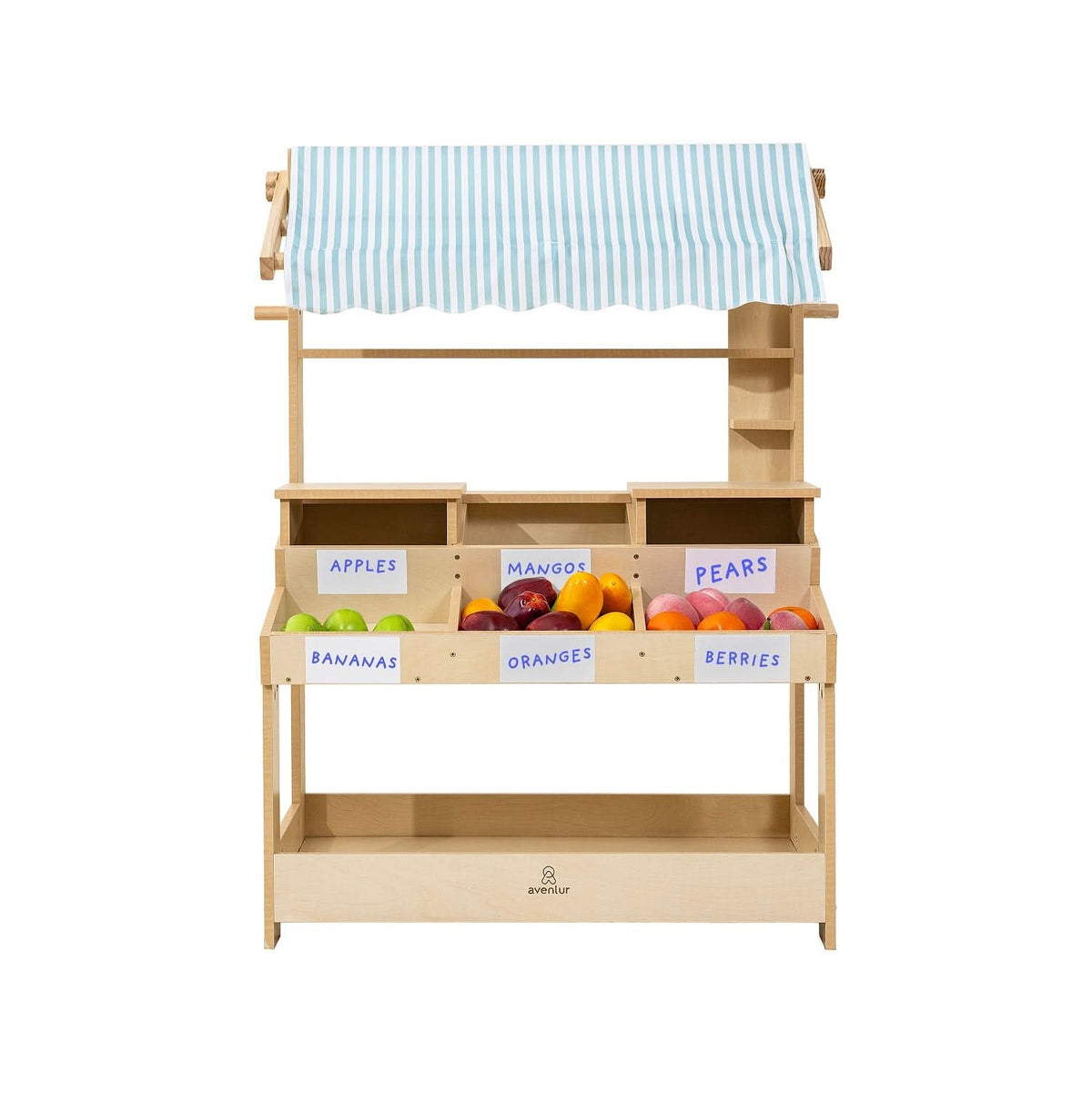 Three Little Tots Cypress Wooden Market Stand Pretend Play Shop for Kids with Storage, seventh additional photo
