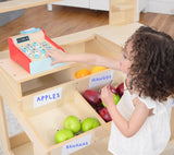 Three Little Tots Cypress Wooden Market Stand Pretend Play Shop for Kids with Storage, alternate angle