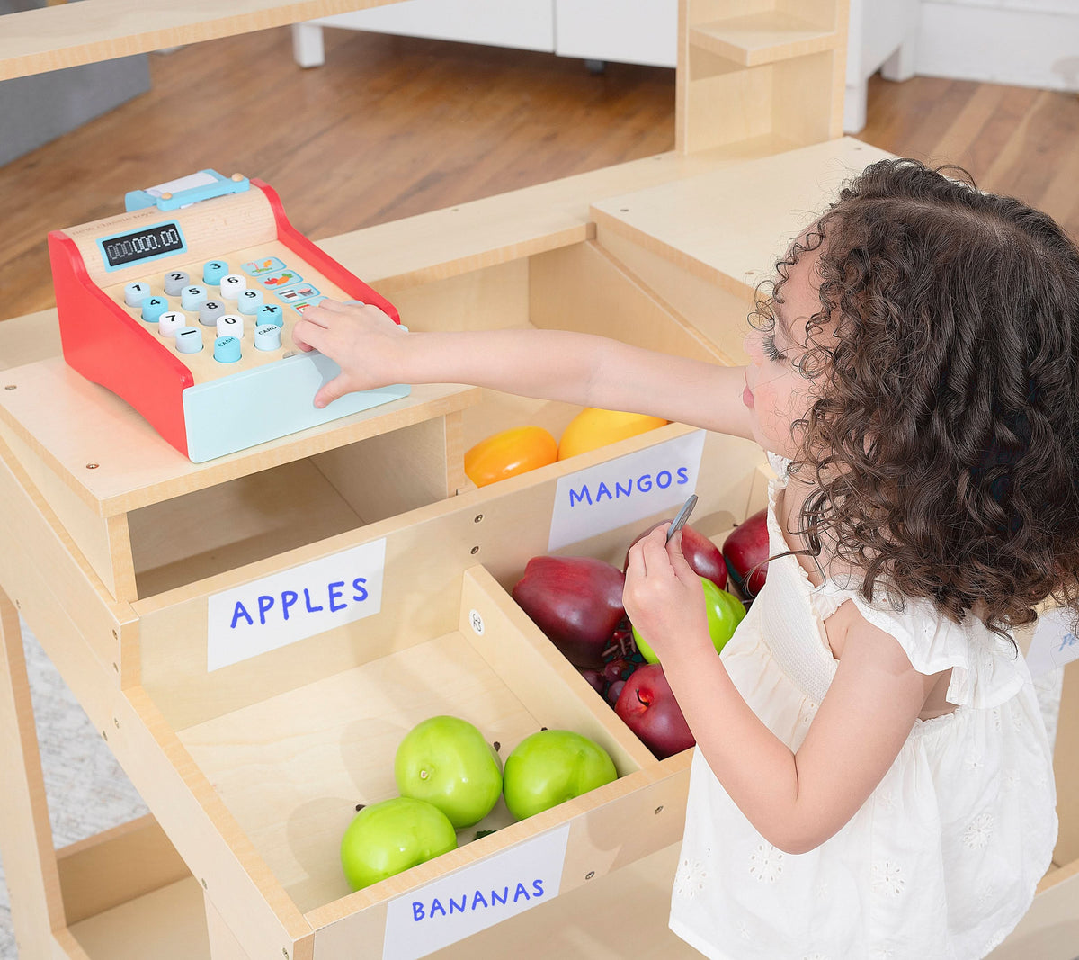 Three Little Tots Cypress Wooden Market Stand Pretend Play Shop for Kids with Storage, additional product photo