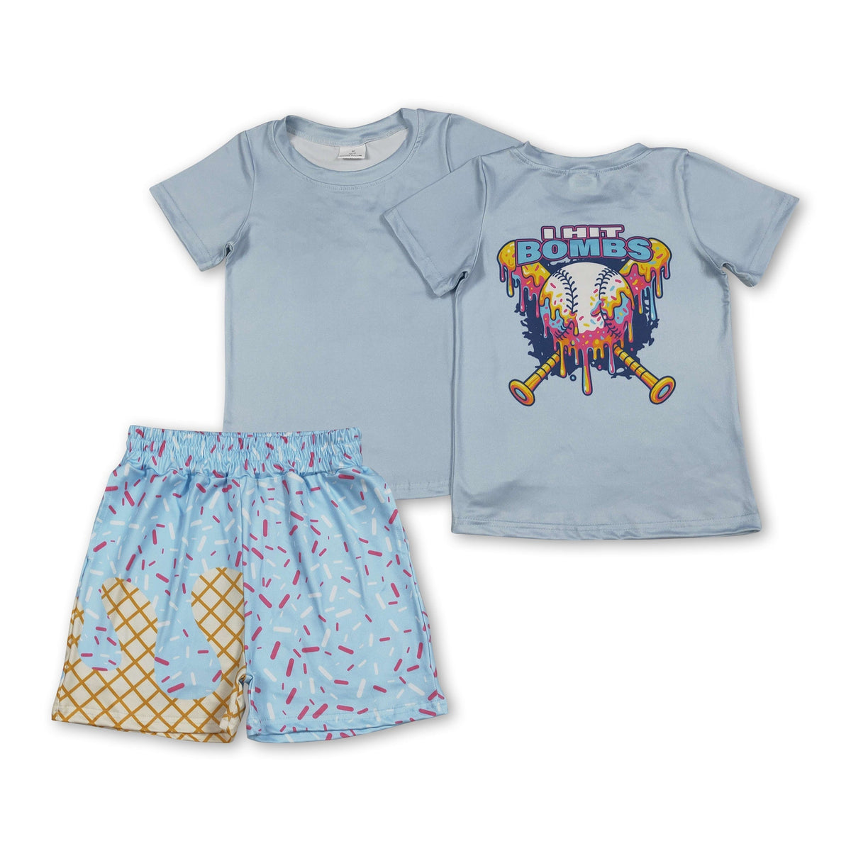 Three Little Tots Baseball top ice cream sprinkle shorts boys clothes