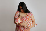 Breastfeeding made easy at night time with the Three Little Tots nightgown prefect for bedtime and labor. Matching soft knotted newborn baby gown.