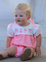 Fall Pink Ballet Embroidery Bow Bubble Romper