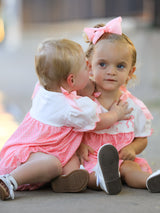 Fall Pink Ballet Embroidery Bow Bubble Romper