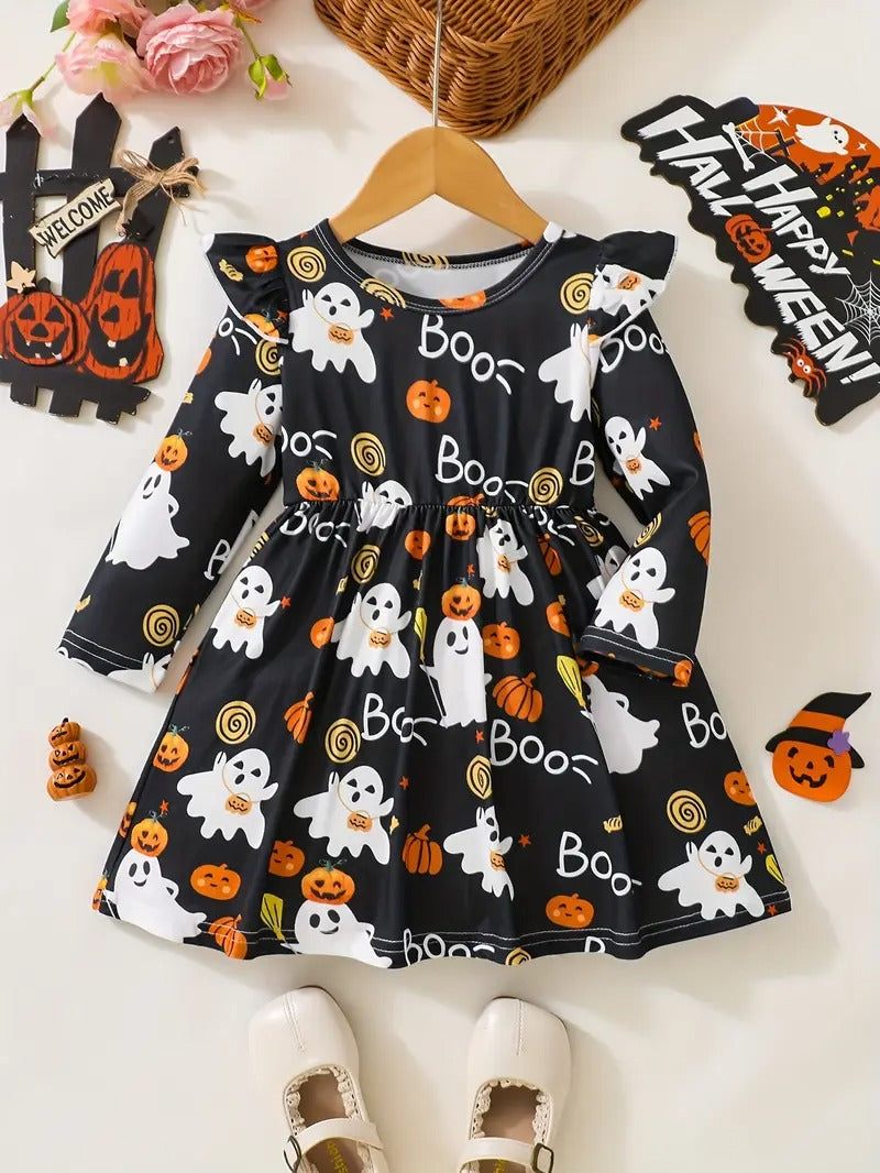 Three Little Tots Boo-tiful Ghost and Pumpkin Halloween Dress