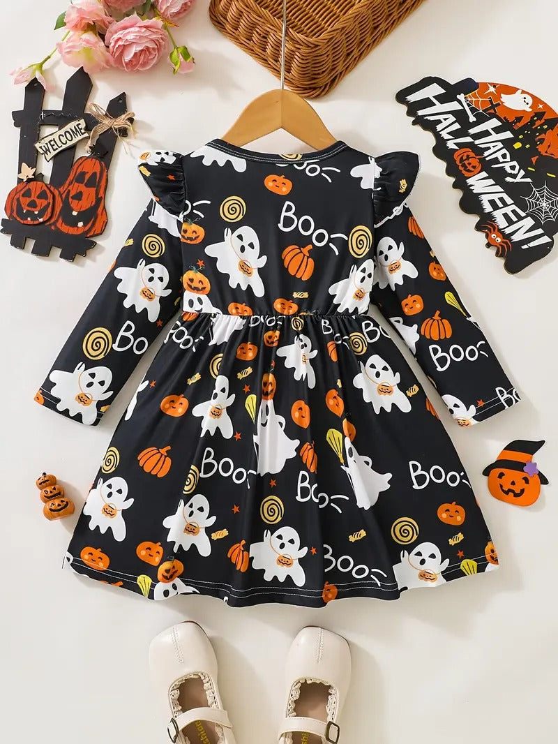 Three Little Tots Boo-tiful Ghost and Pumpkin Halloween Dress, additional product photo
