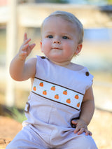 Three Little Tots Fall Halloween and Thanksgiving Pumpkin Smock Embroidered Boys Romper, additional view