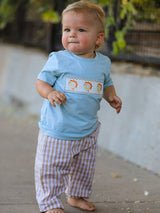 Fall Thanksgiving Plaid Chick Embroidery Smocking Boys Set
