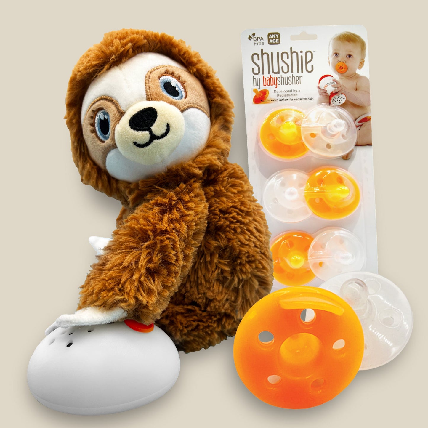 Three Little Tots Shusher Sloth 6-Pack Shushie Pacifiers Soothing Bundle with Cuddly Cry Detection, additional product photo