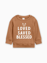 Bunny Loved Saved Blessed Easter Baby Toddler Organic Cotton Pullover