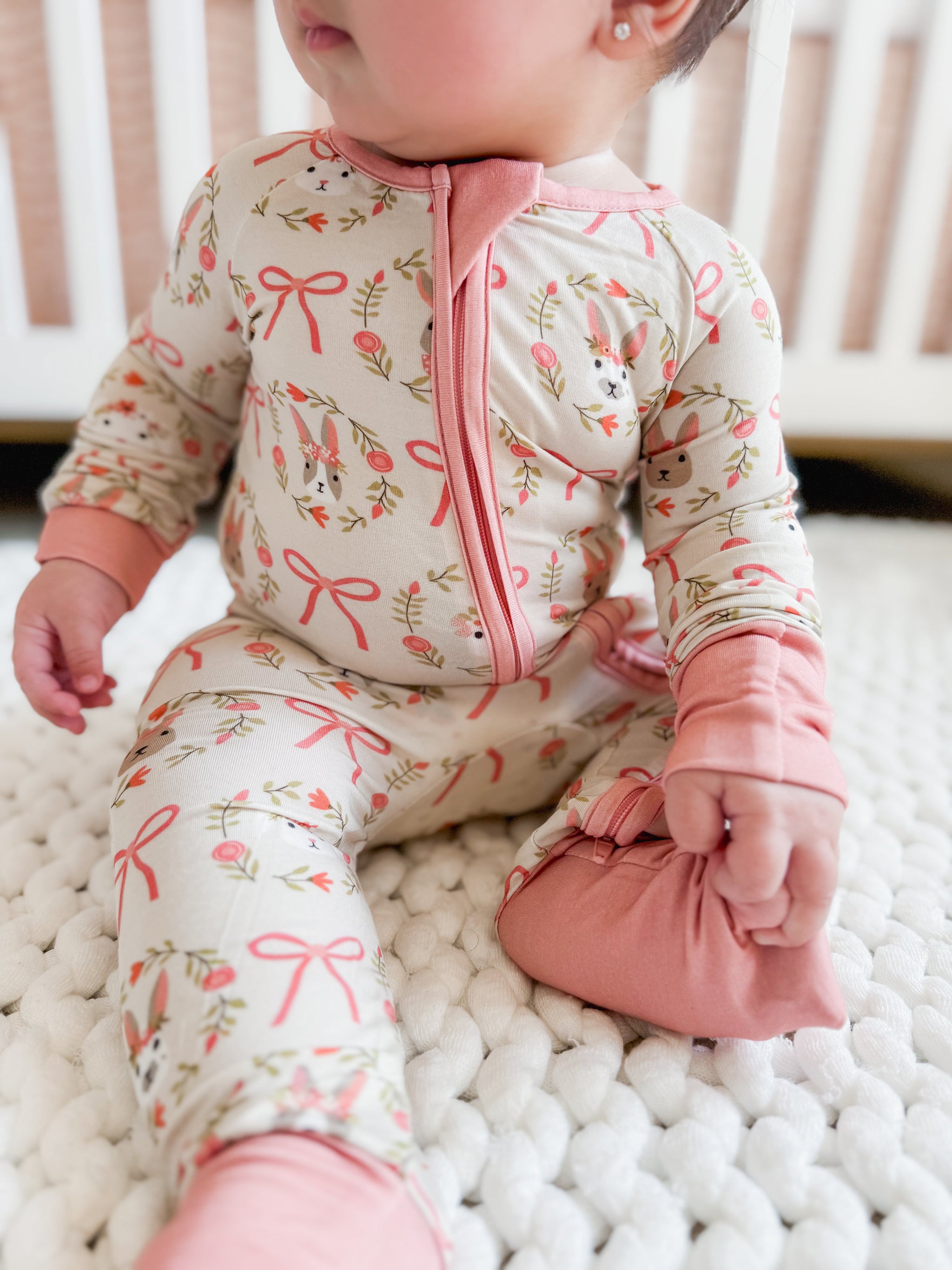 Bows & Bunnies (Convertible Zip Footies)