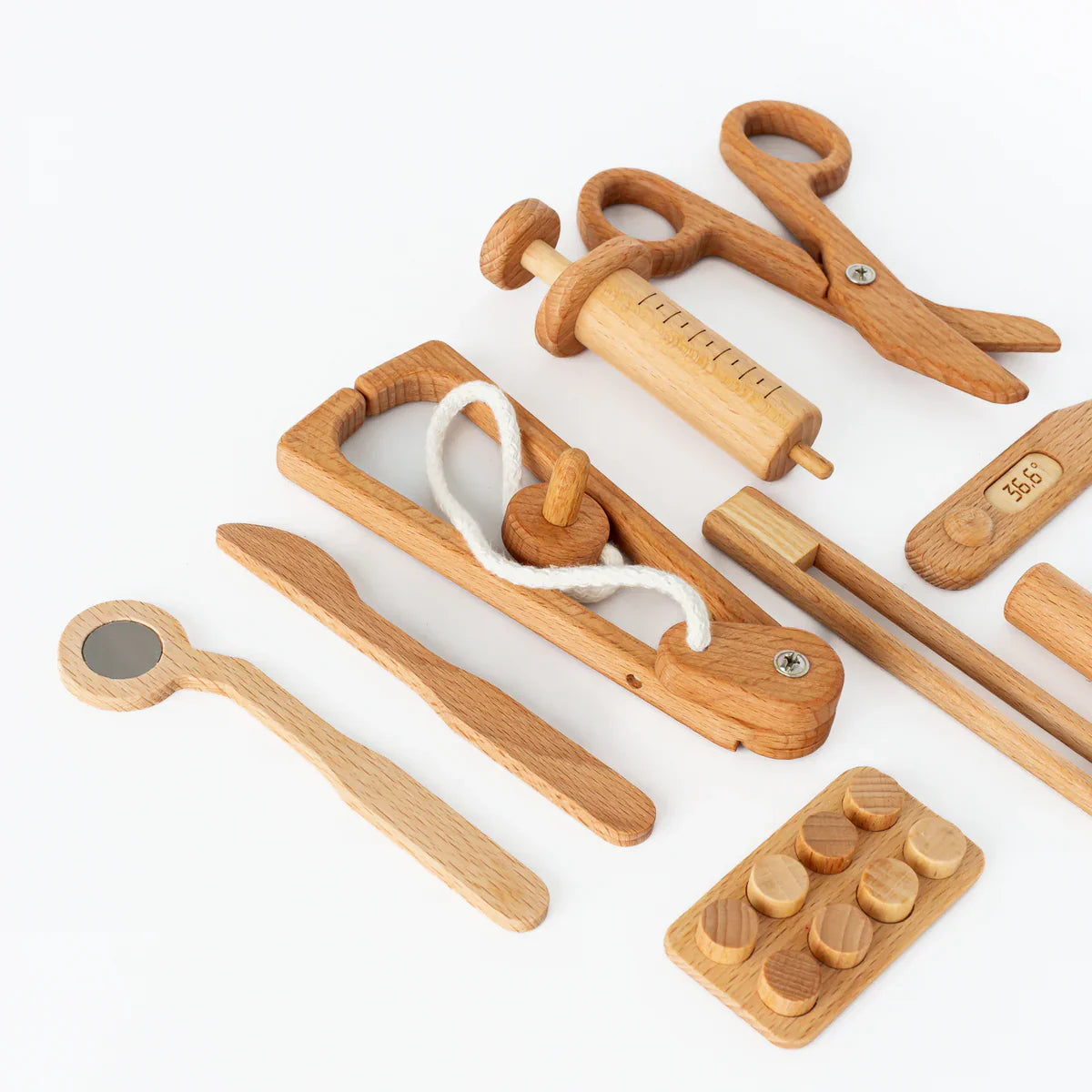 Three Little Tots Wooden Doctor Pretend Play Set Montessori Medical Tools for Kids, additional view