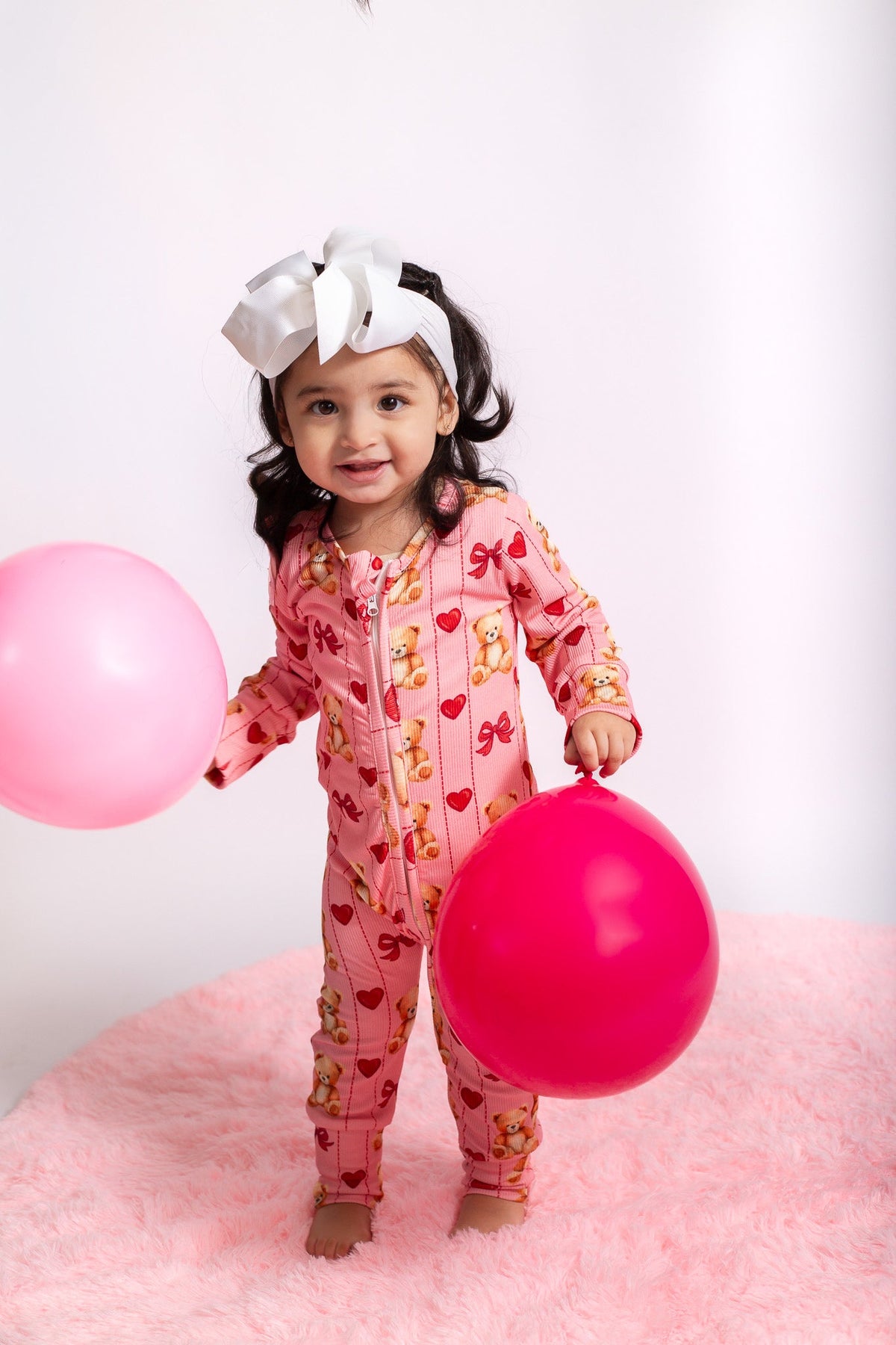 Three Little Tots Ribbed bamboo pink teddy zippy