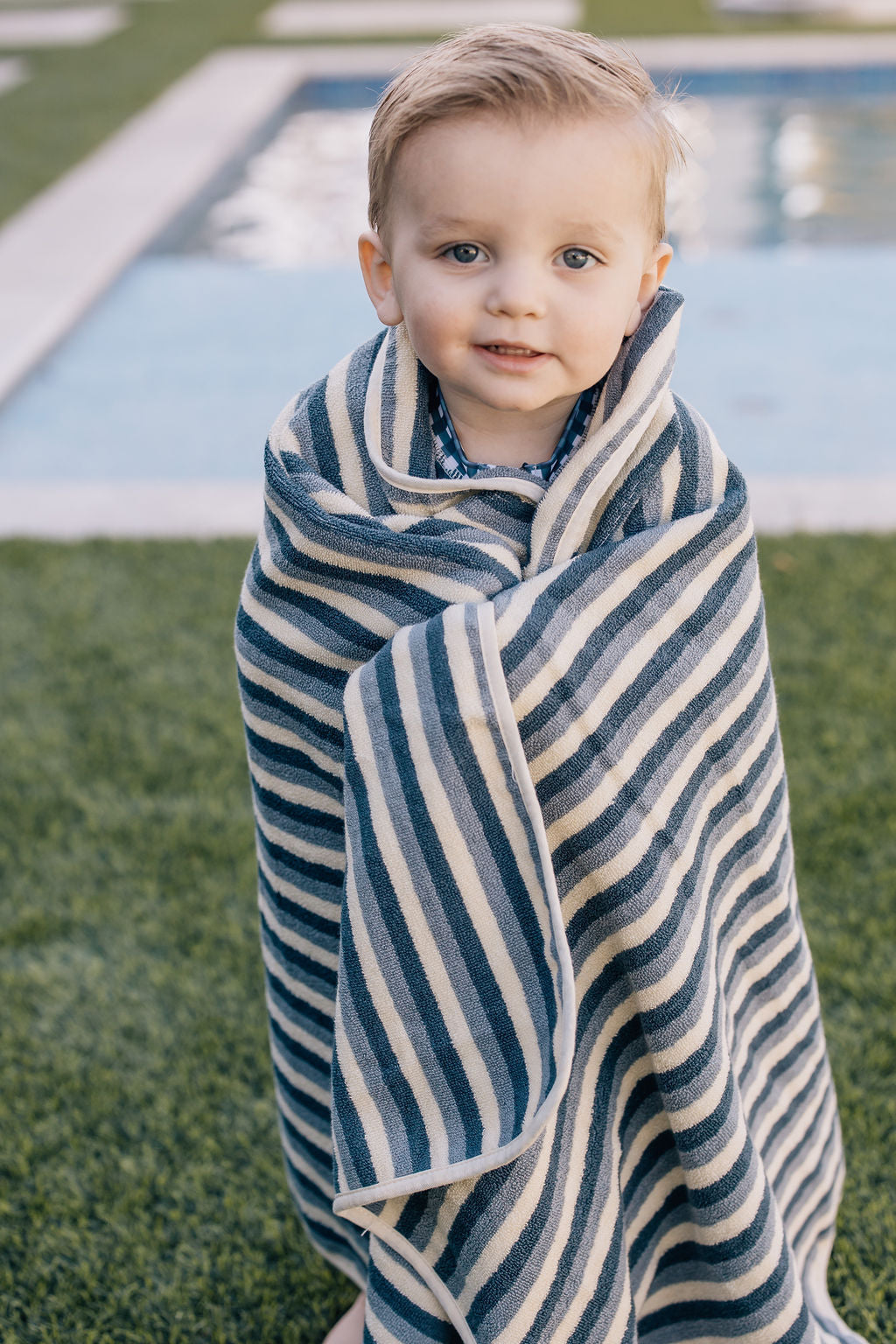 Three Little Tots Blue Stripe Organic Cotton Beach Towel, additional product photo