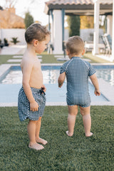 Three Little Tots Navy Gingham Swim Shorts, another angle