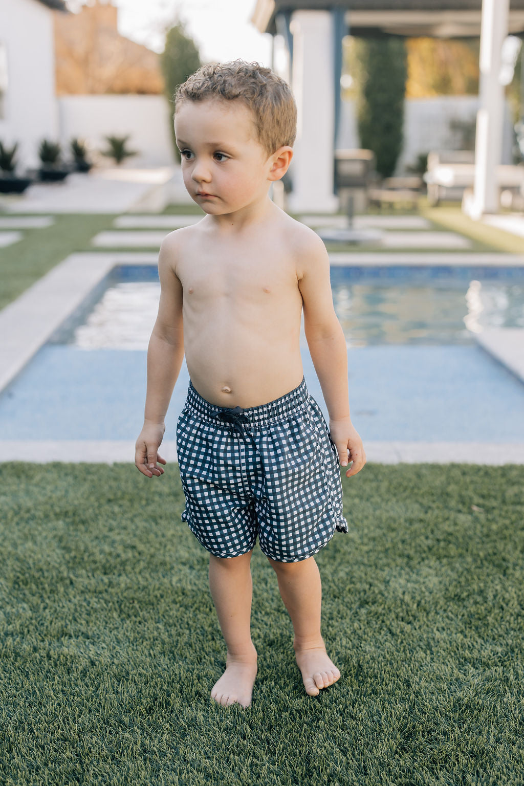 Three Little Tots Navy Gingham Swim Shorts, additional product photo