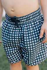 Three Little Tots Navy Gingham Swim Shorts, alternate angle