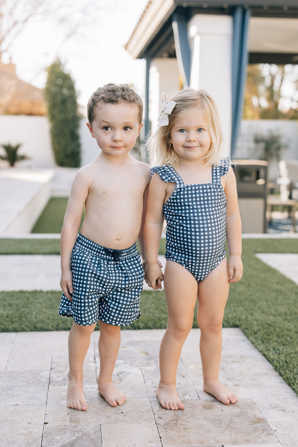 Three Little Tots Navy Gingham One-Piece, another angle
