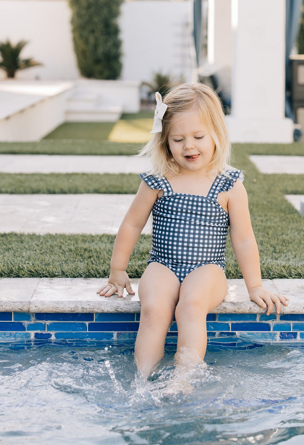 Three Little Tots Navy Gingham One-Piece, alternate angle