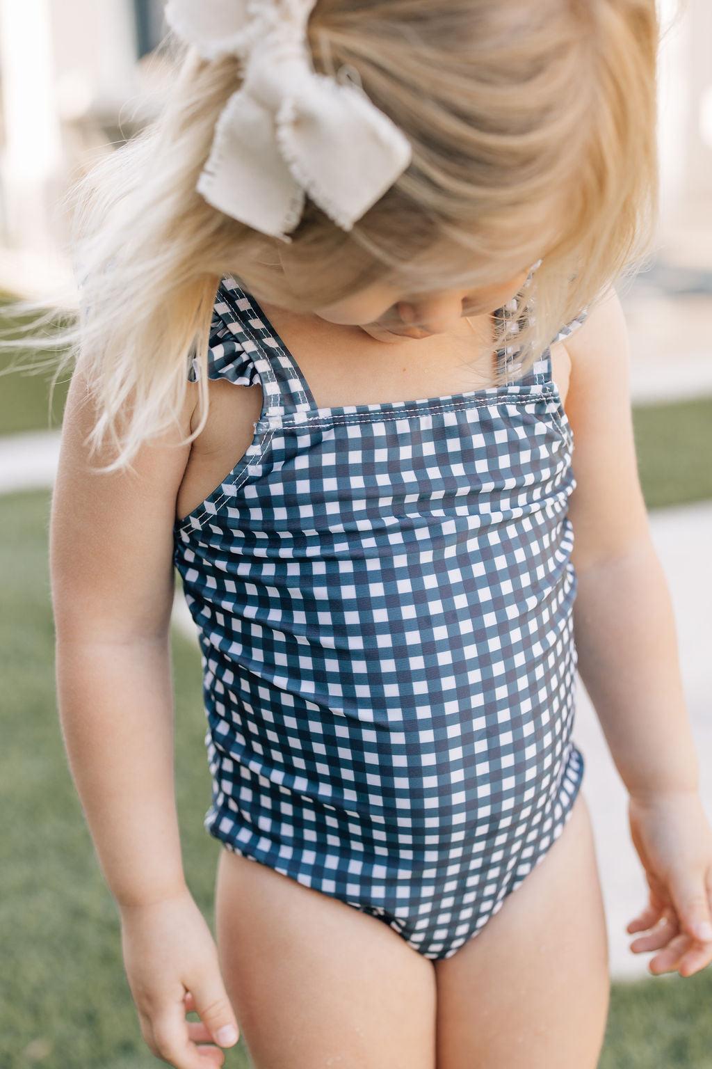 Three Little Tots Navy Gingham One-Piece, additional product photo