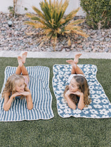 Three Little Tots Blue Stripe Organic Cotton Beach Towel, alternate angle