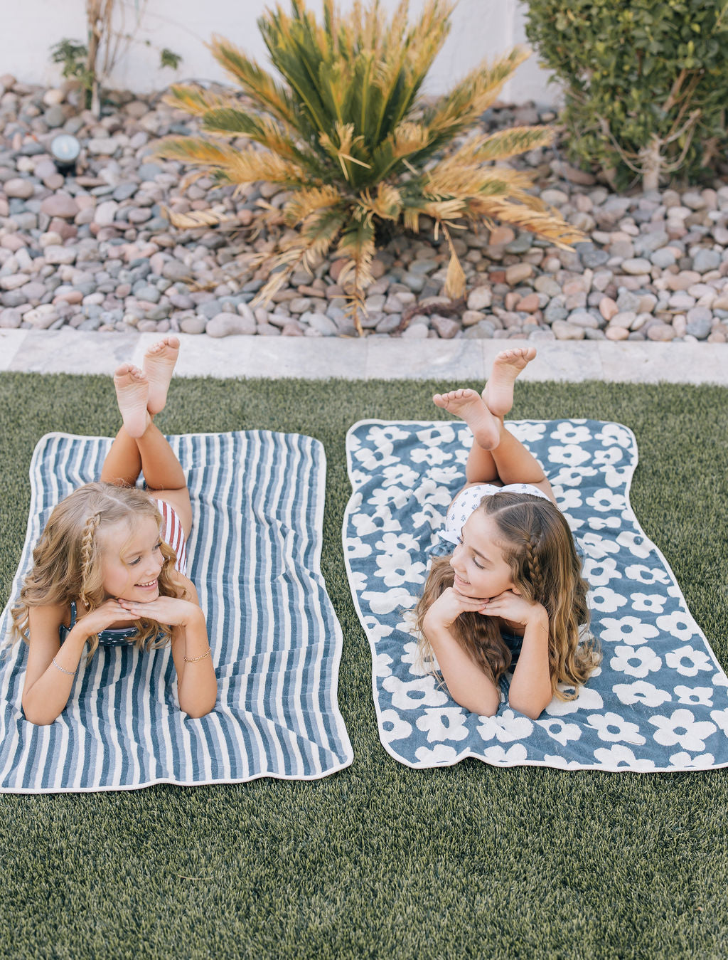 Three Little Tots Blue Stripe Organic Cotton Beach Towel, alternate angle