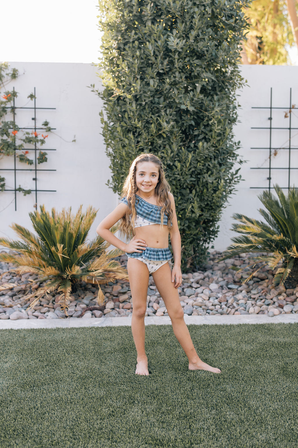 Three Little Tots Cream Berry Ruffle Shoulder Bikini Set, additional product photo