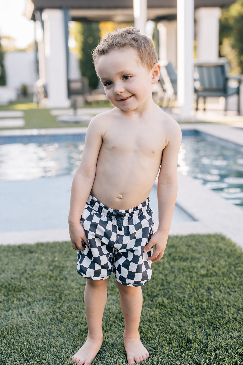 Three Little Tots Wavy Checkered Swim Shorts, additional product photo