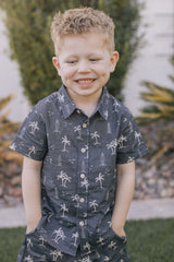 Three Little Tots Navy Surfer Linen Button Up Shirt, additional product photo