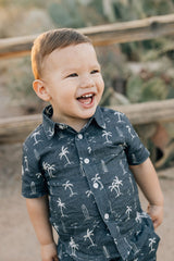 Three Little Tots Navy Surfer Linen Button Up Shirt, extra product detail