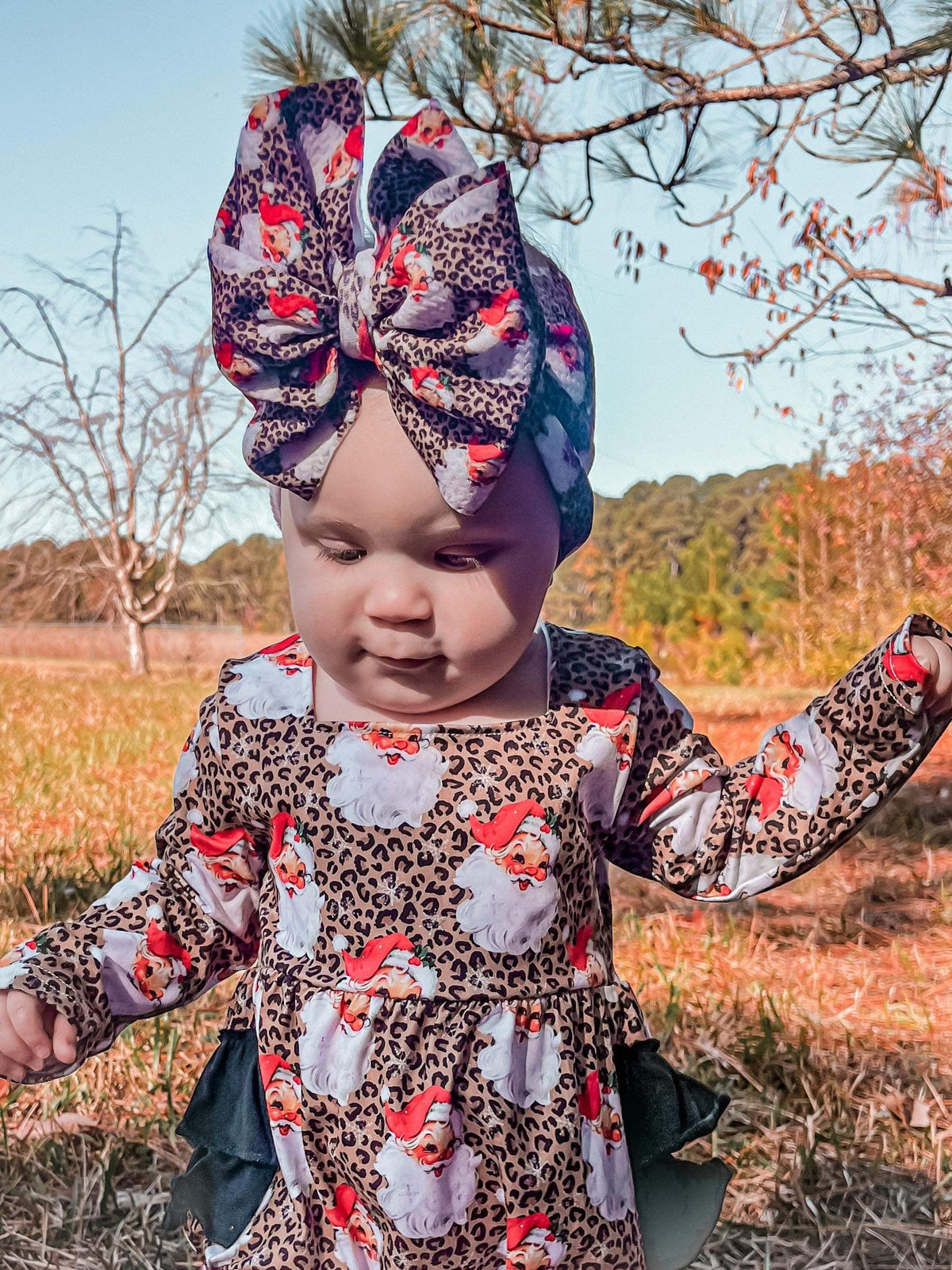Leopard Santa ruffle romper