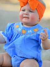 Three Little Tots Halloween Thanksgiving Pumpkin Smocked Bubble Romper, additional product photo