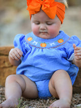 Three Little Tots Halloween Thanksgiving Pumpkin Smocked Bubble Romper, alternate angle