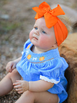Three Little Tots Halloween Thanksgiving Pumpkin Smocked Bubble Romper, additional view