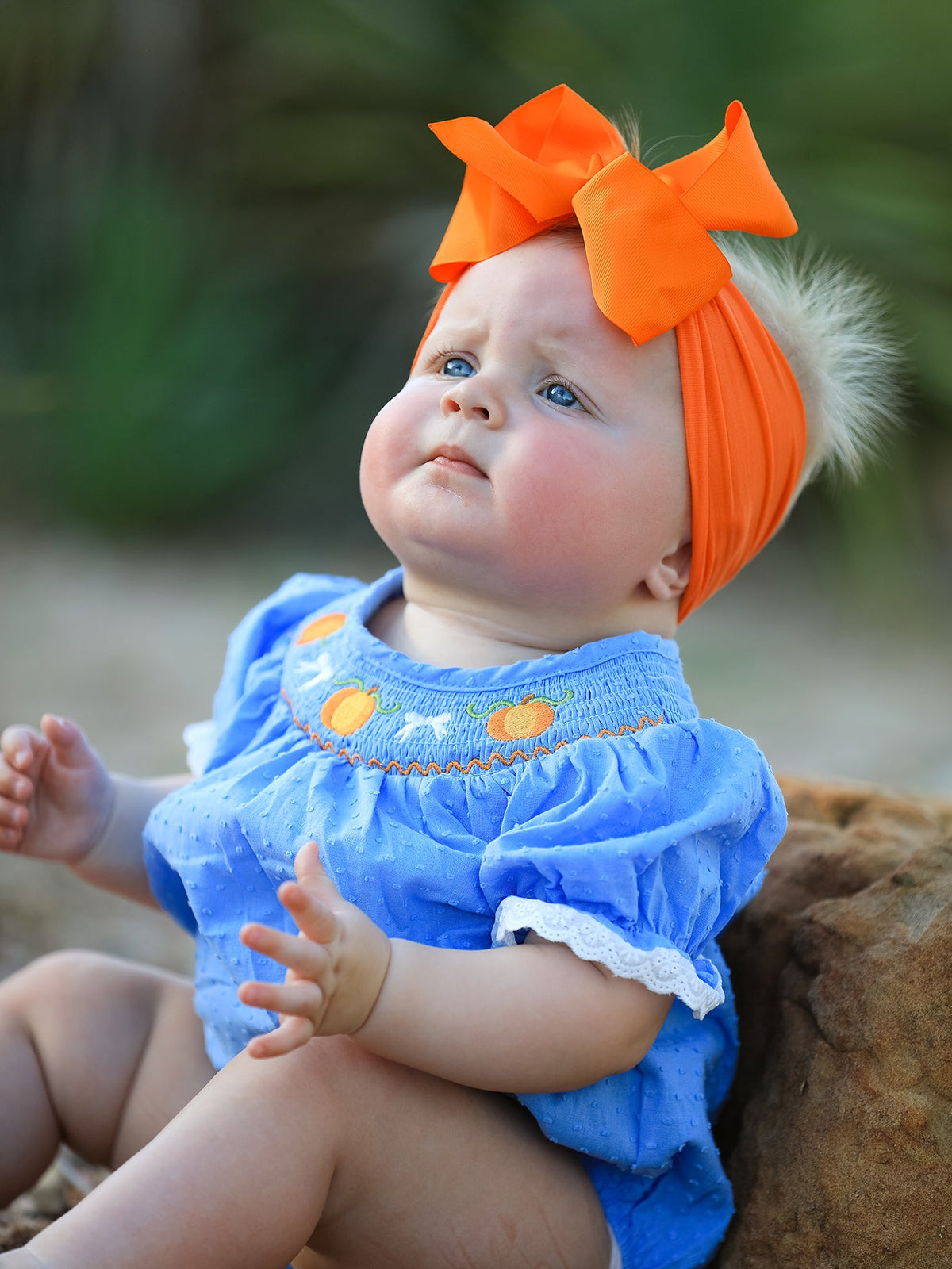 Three Little Tots Halloween Thanksgiving Pumpkin Smocked Bubble Romper, extra product detail
