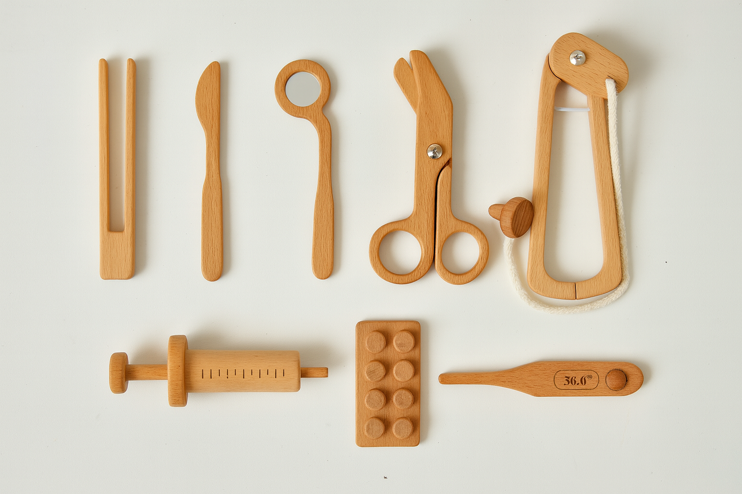 Three Little Tots Wooden Doctor Pretend Play Set Montessori Medical Tools for Kids, additional product photo