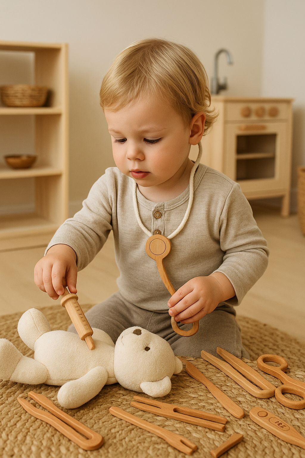 Three Little Tots Wooden Doctor Pretend Play Set Montessori Medical Tools for Kids, supplementary photo