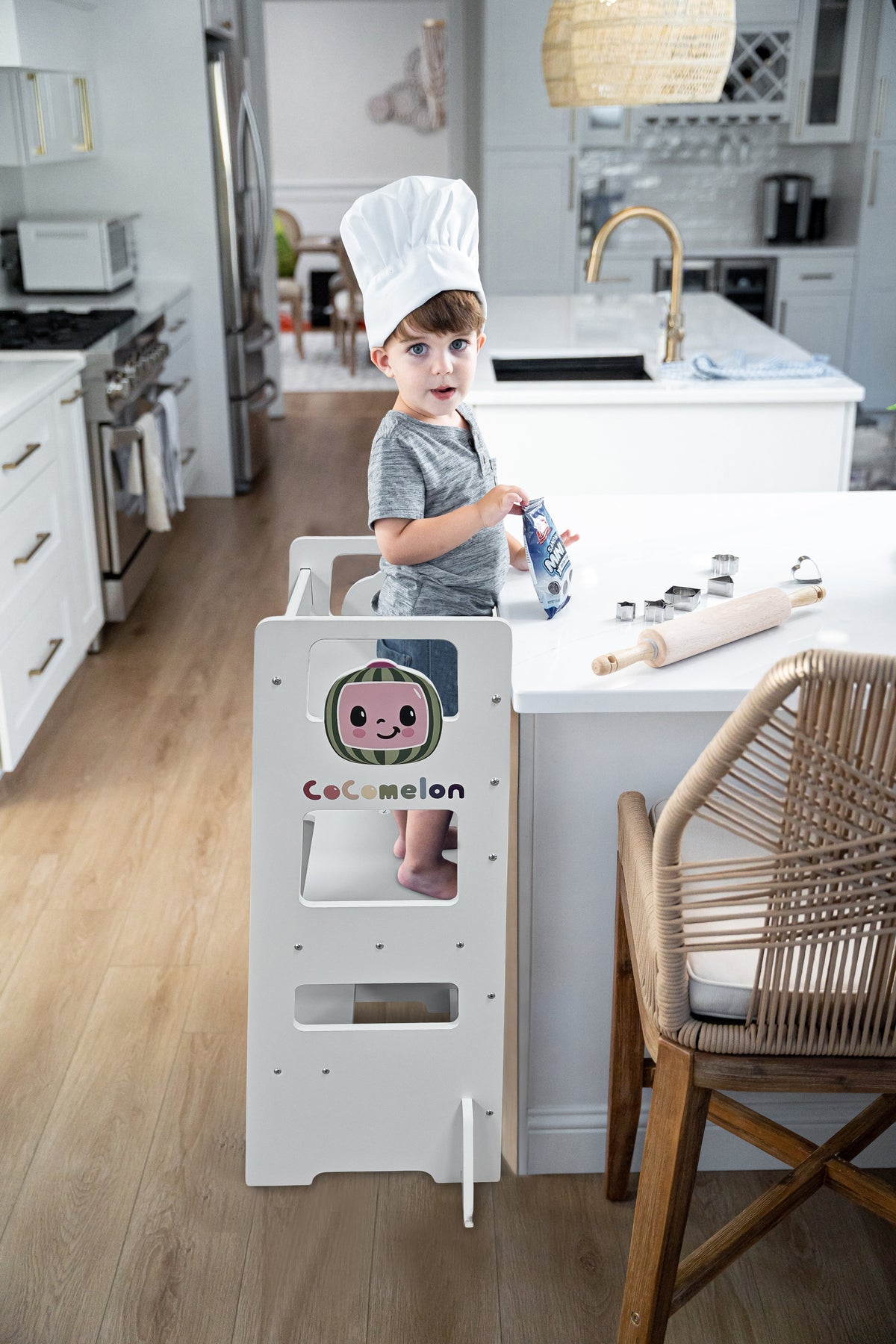 Three Little Tots Date CocoMelon 3-in-1 Kitchen Tower for Kids Step Stool and Chalkboard Learning He, additional product phot