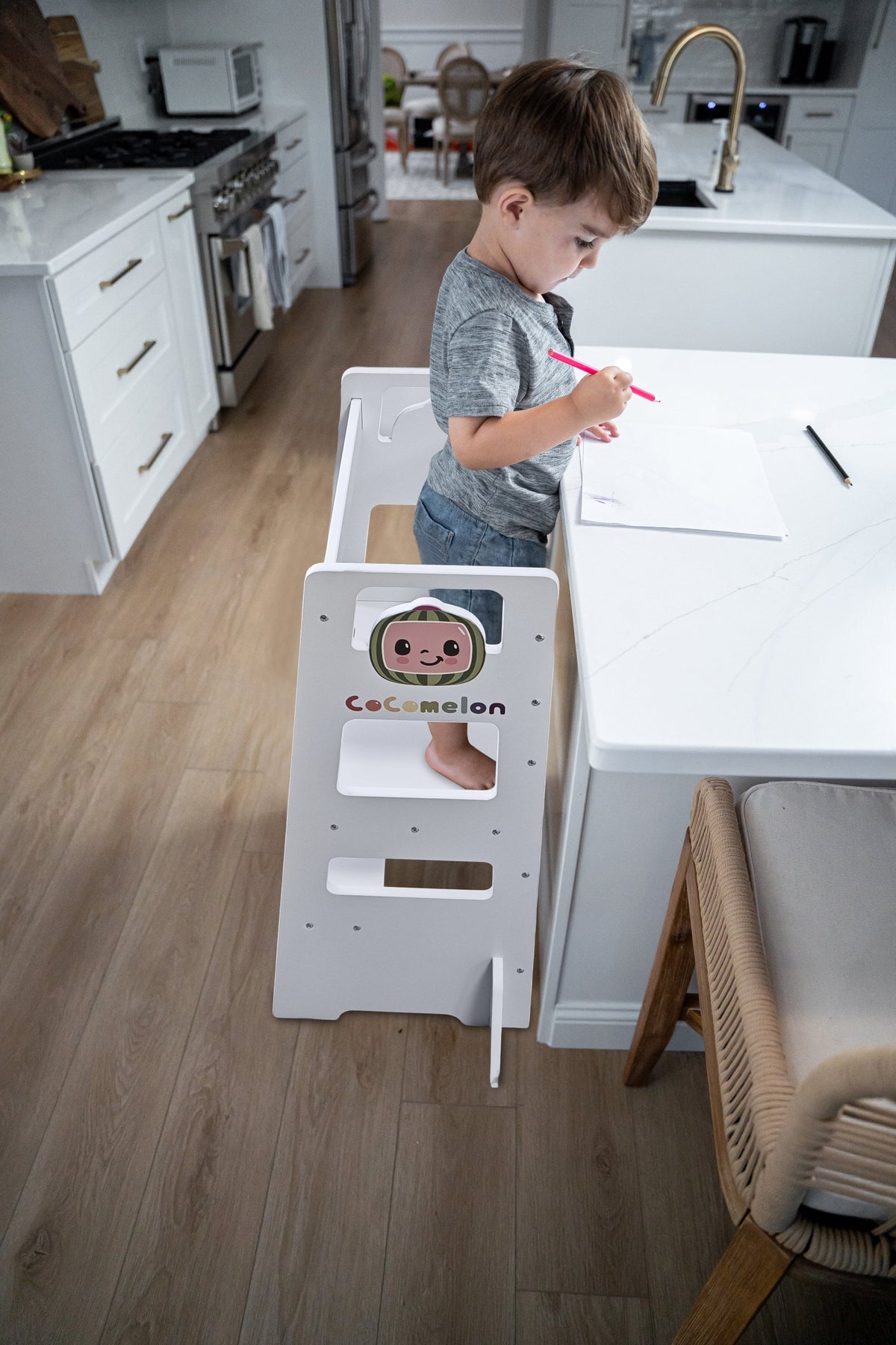 Three Little Tots Date CocoMelon 3-in-1 Kitchen Tower for Kids Step Stool and Chalkboard Learning Helper, additional view