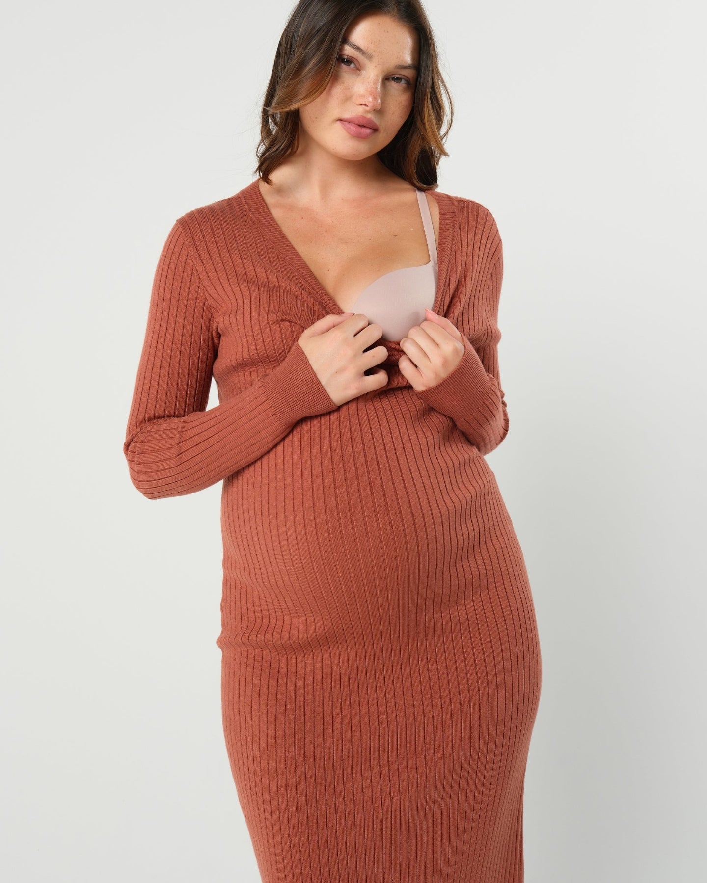 Full Body Ribbed Maternity & Nursing Midi Sweater Dress